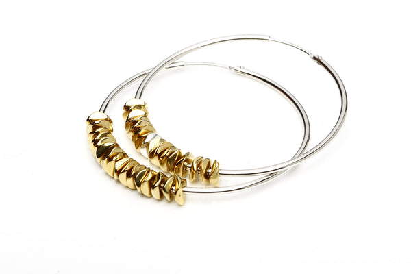 Rings large silver w. goldchips - Hildur Hafstein